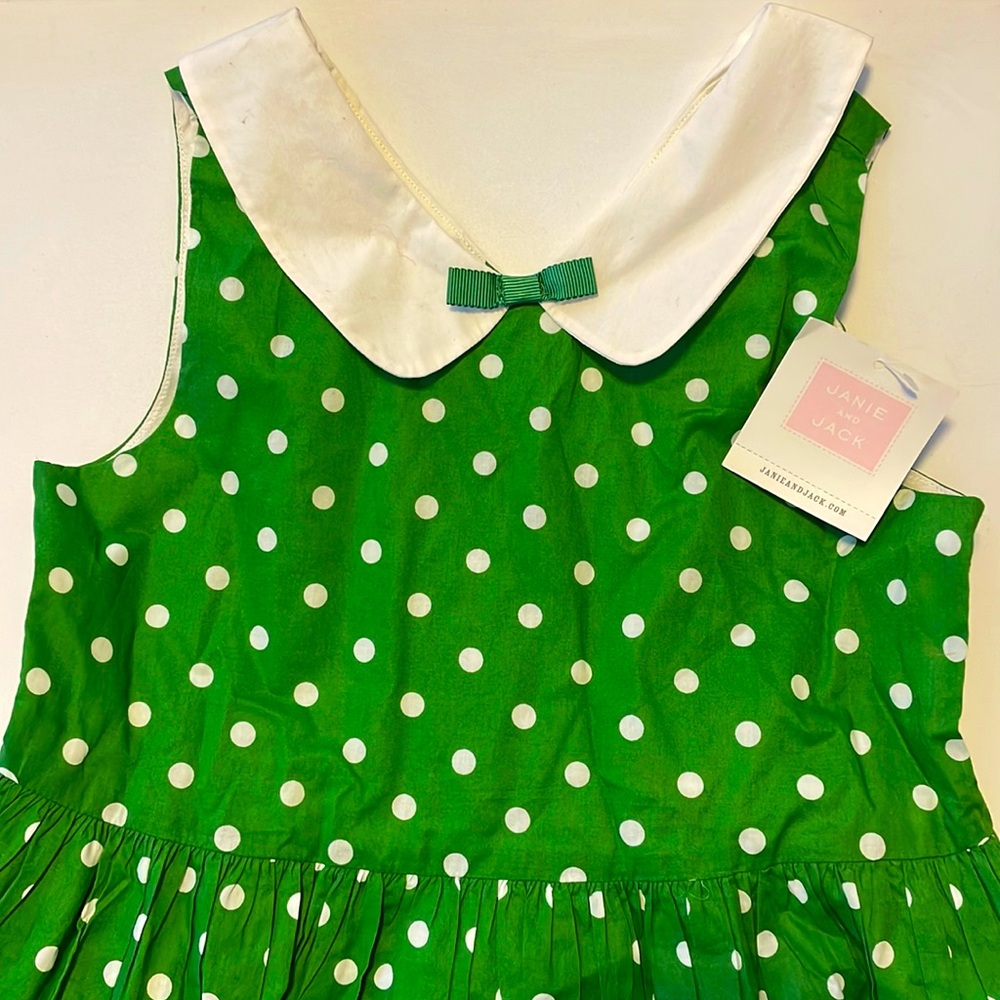 GIRLS NWT JANIE AND JACK GREEN POLKA DOT DRESS LINED